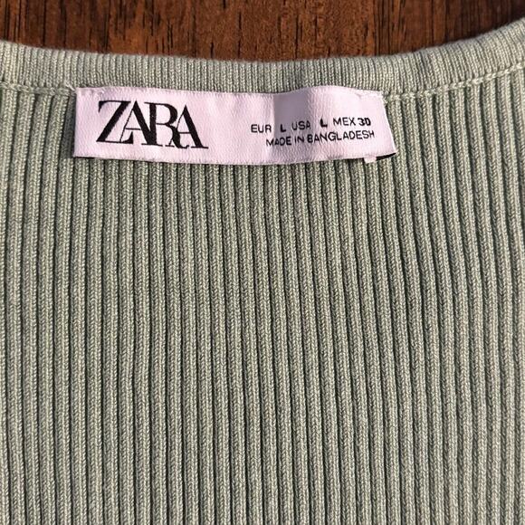 Zara Women’s Large Dress Ribbed Knit Long Sleeve Fit Flare Square Neck - Picture 5 of 10